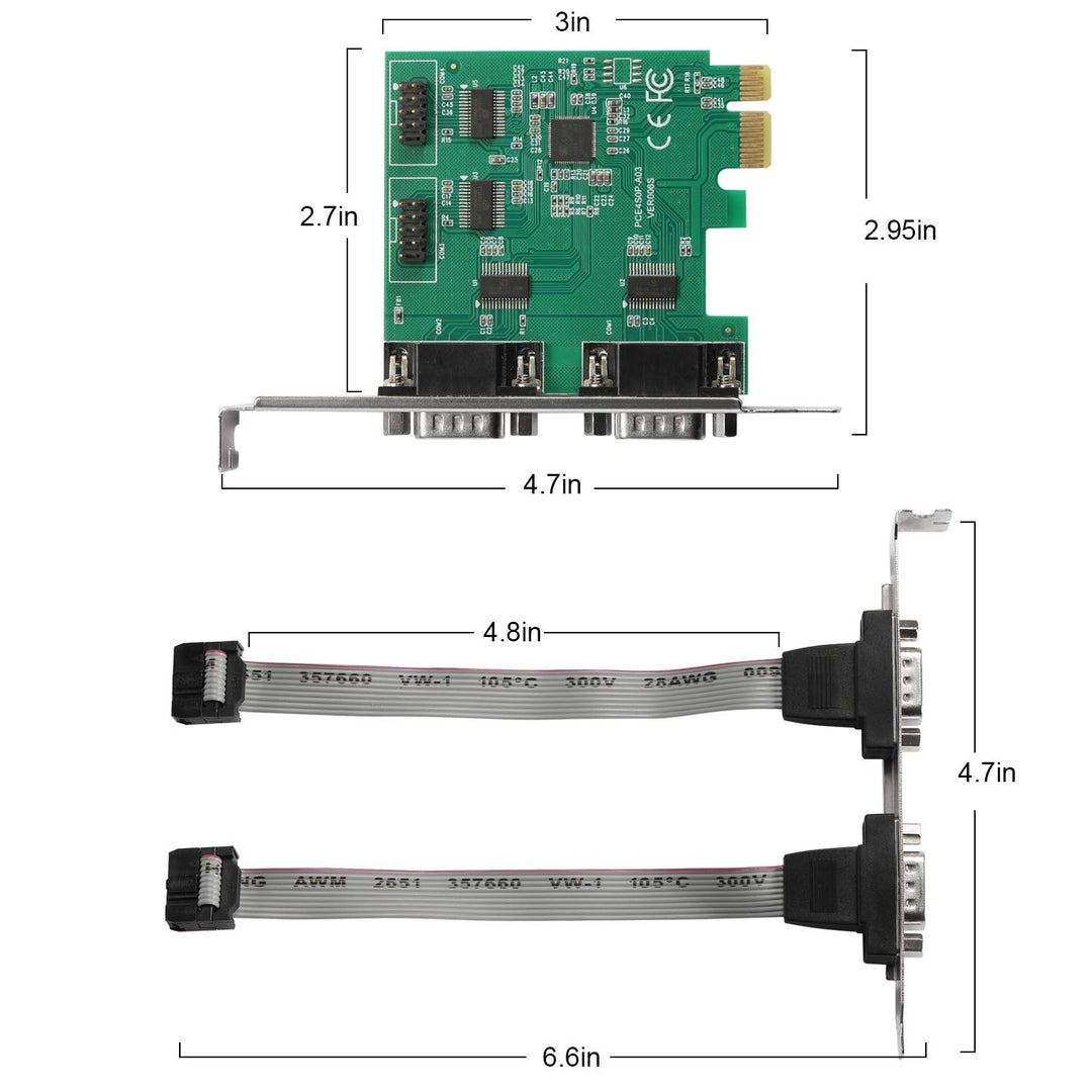 PCI-Express PCIe Expansion Card - 1X Serial COM interfaces - COM Port RS232 Interface - Adapter Converter Card, RS-232 Module with 4 Connections, 18-pin