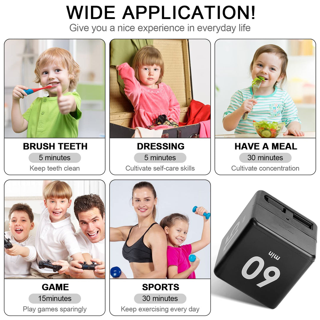 Cube Timers Cube Kitchen Timer Gravity Sensor Flip Timer Cube Countdown Timer 2.6 Inch Kids Timer Square Workout Timer Exercise Timer Game Timer 15-20-30-60 Minutes for Time Management (Black)