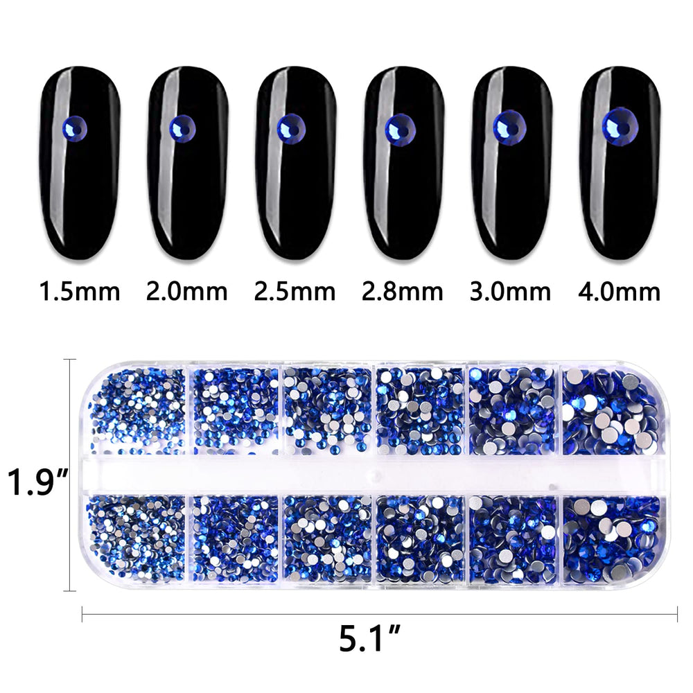 2 Boxes Blue Nail Rhinestones Flat-Back Rhinestones For Nails Glass Nail Crystals Nail Gems Stones Diamond for Nail Art 3D Nail Decoration Kit with Picker Pencil