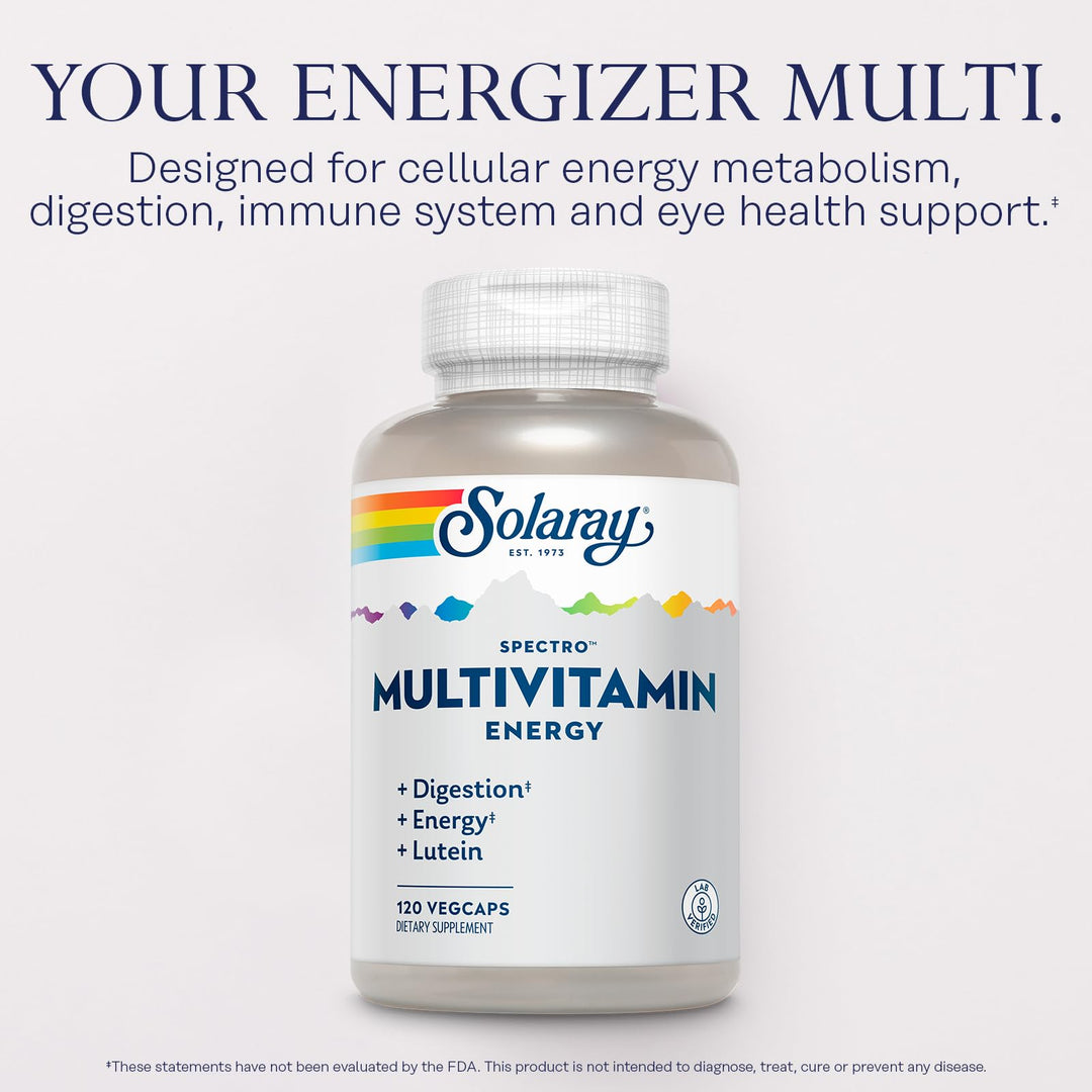 Spectro Energy Multivitamin for Women and Men - Cellular Energy, Digestion, Eye Health and Immune Support - w/Vitamin A, Vitamin B Complex, CoQ10, Iron, Enzymes, Lutein - 30 Serv, 120 VegCaps
