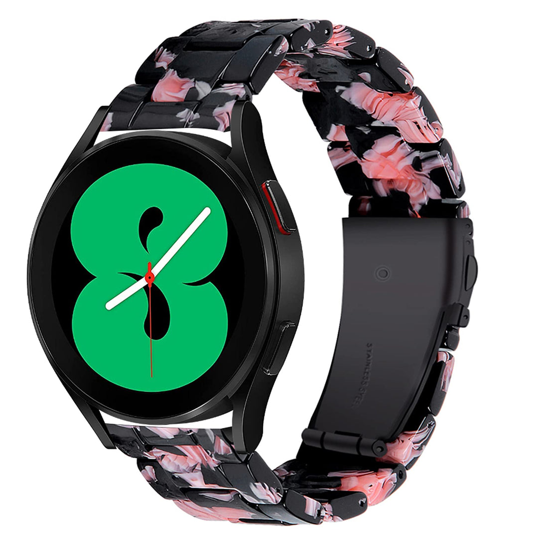 Compatible for Samsung Galaxy Watch 4 Resin Band Lightweight Stainless Steel Metal Buckle Replacement Bracelet Bands Straps for Galaxy Watch 4 Classic 42mm 46mm, 4 40mm 44mm(Pink Flower)