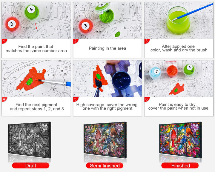Paint by Number for Adult, Birds Painting by Number Kits On Canvas, DIY Color Flowers Oil Painting Acrylic Paints, Flameless Paint by Numbers for Adults and Kids Beginner 16X20 Inch