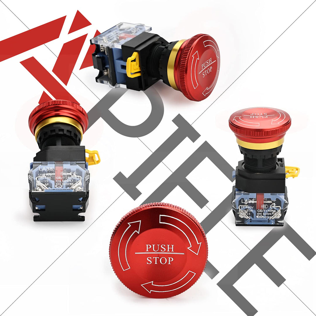 22mm 1NO 1NC Red Metal Head Mushroom Emergency Stop Push Button Switch 600V 10 Amp (Type A)