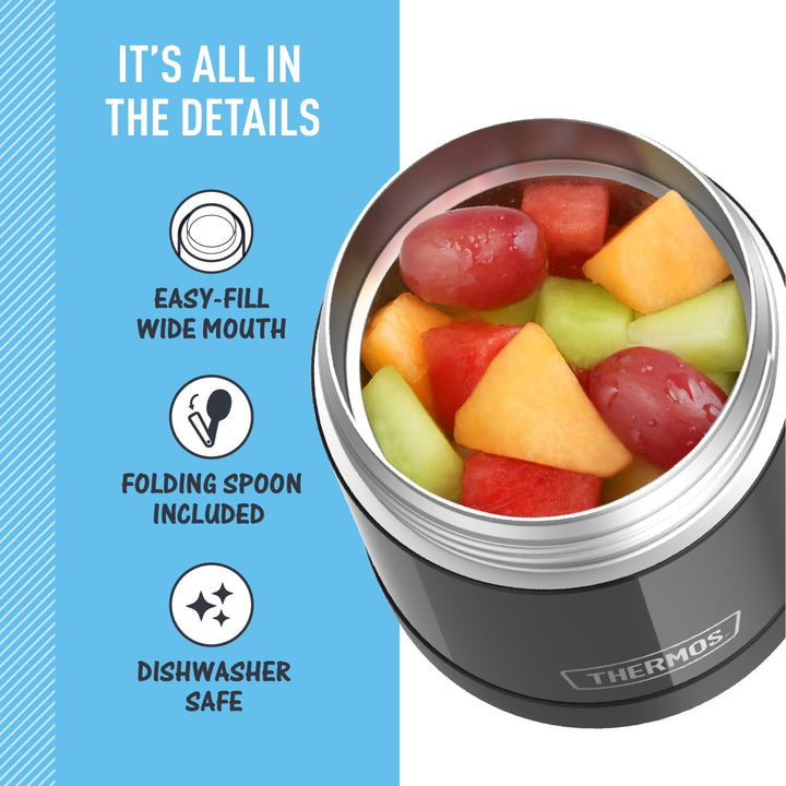FUNTAINER Insulated Food Jar – 10 Ounce, Black – Kid Friendly Food Jar with Foldable Spoon