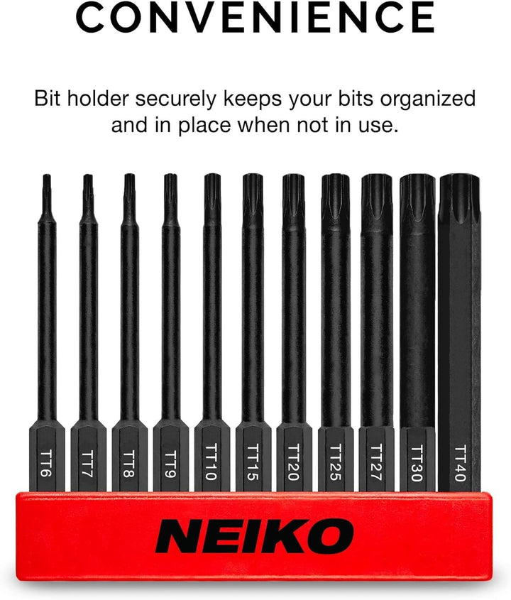 01149A Torx Head Drill Bit Set, 11-Piece Sizes TT6 to TT40 | Tamperproof Magnetic Torx Bits | 3 Quick Release Shanks | Premium S2 Steel | Compatible with Power Drills and Impact Drivers