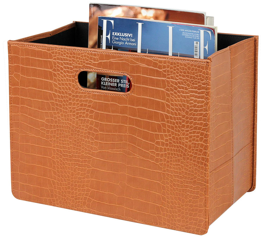 Magazine Basket Holder, Foldable Magazine Rack, Document File Holder Organizer, File Folder, Newspaper Storage Bin Organizer for Home or Office (Brown Croco)