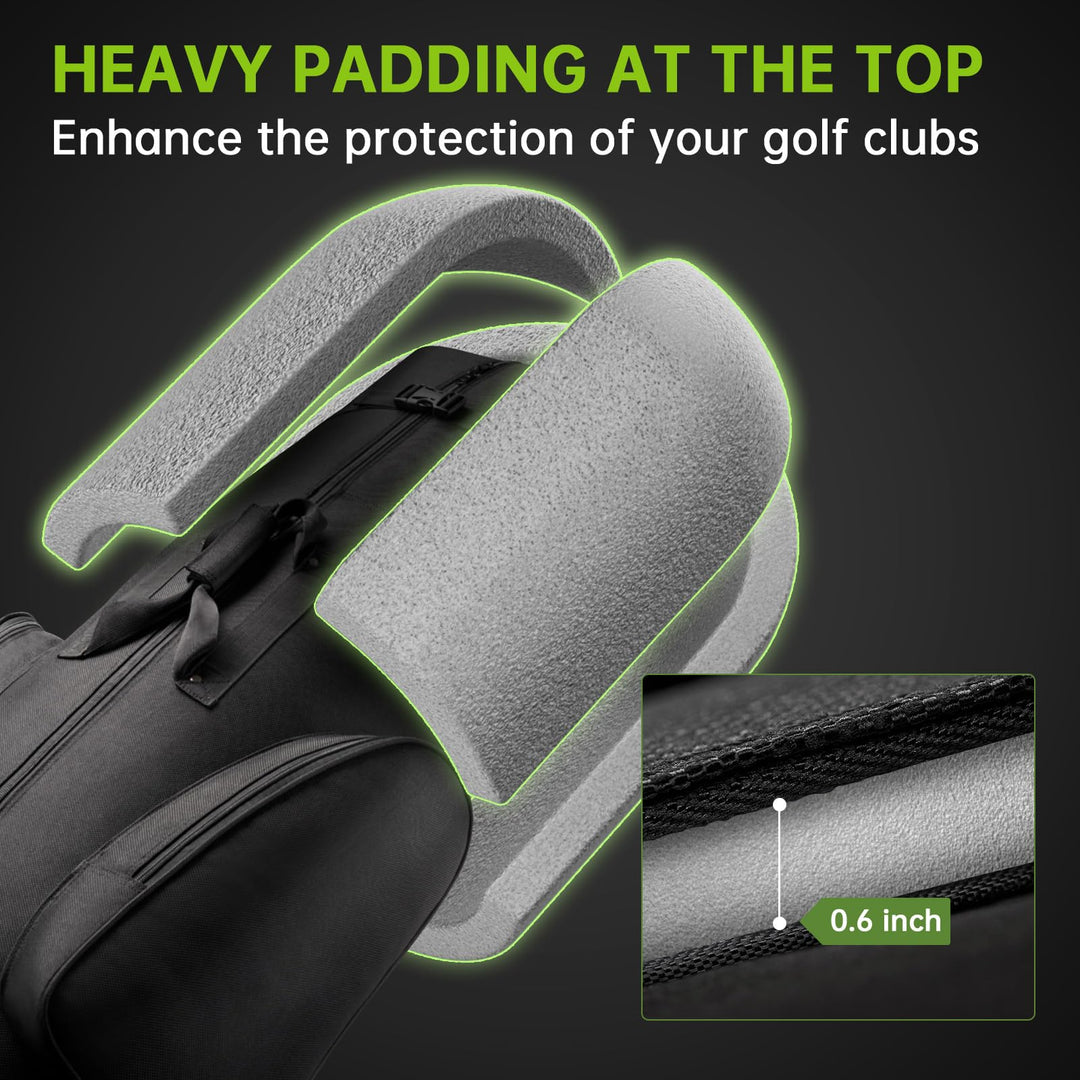 Padded Golf Club Travel Bag with Wheels, Golf Luggage Case Cover for Airlines - 1200D Wear-Resistant Oxford, Waterproof Coating Layer, Universal Size