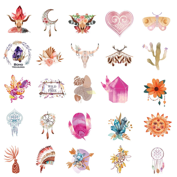 Boho Stickers,50 PCS Cute Aesthetic Boho Waterproof Stickers,Vinyl Stickers for Water Bottle,Laptop,Phone,Skateboard Stickers for Teens Girls Kids (BXLY-50)