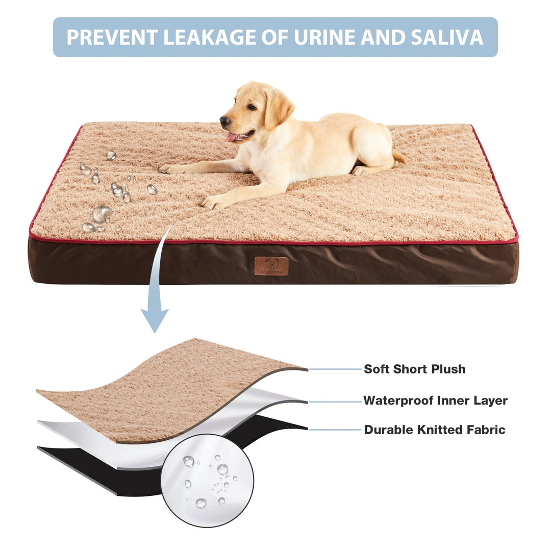 Orthopedic Dog Bed, Pet Bed for Large Dogs, Egg Crate Foam, Soft Rose Plush, Waterproof Removable Cover