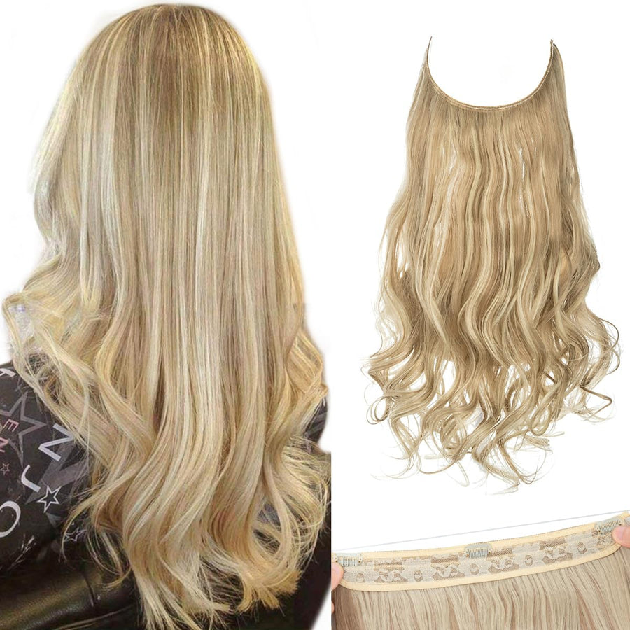 Synthetic Hairpieces Flip in Women Hair Extensions Natural Wave Invisible Halo Hair Extensions M01 (16H613 Dirty Blonde)