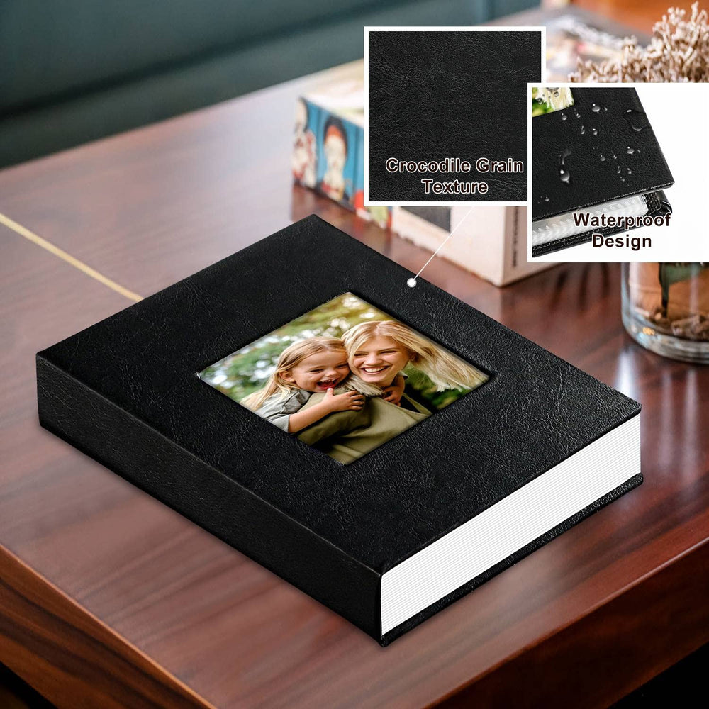 Photo Album 4x6 100 Pockets 2 Packs, Small Mini Capacity Leather Photo Albums, Each Pack Holds 100 Top Loader Vertical Only Pictures Black