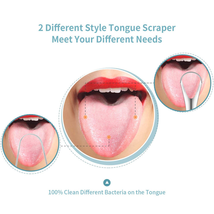 4 Pieces Tongue Cleaners Stainless Steel Tongue Scrapers Oral Tongue Brushes, Red and Black (U Shape, Straight Shape)