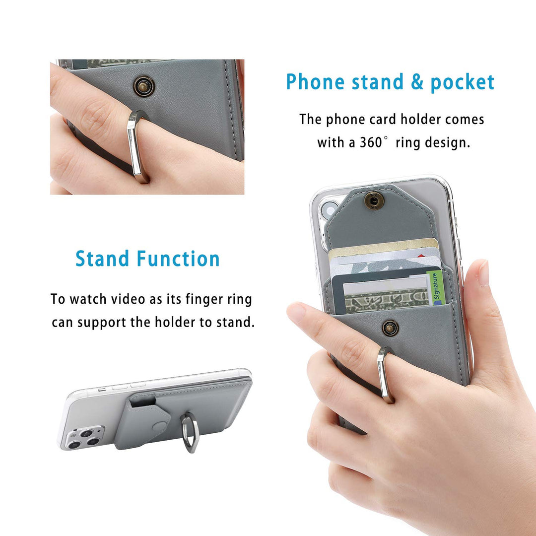 RFID Card Holder & Ring Stand for iPhone, Android, All Smartphones - Light Grey