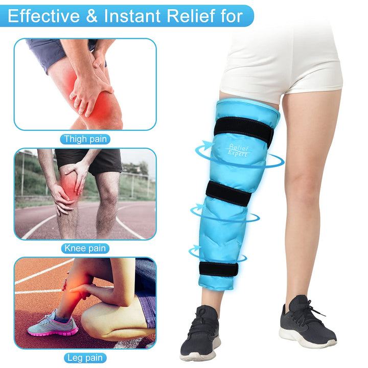 Large Ice Pack for Injuries Reusable Gel Cold Pack Wrap for Leg, Knee, Hip, Thigh Pain Relief, Cold Compress for Swelling Bruises with 3 Straps