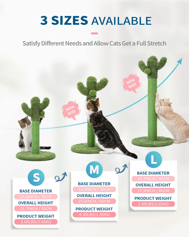 Made4Pets Cat Scratching Post, 21.7 Cactus Cat Scratcher Kitten Scratching Post with Natural Sisal Rope for Indoor Cats Claw Scratcher, Cat Tree with Dangling Balls for Small Kittens