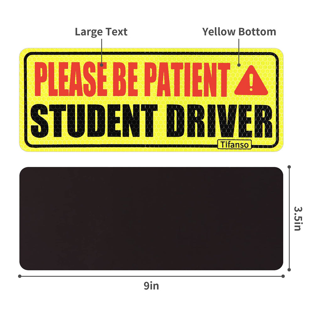Student Driver Car Magnet, Reflective Student Driver Signs for car, New Driver Magnetic Sticker, Safety Sign Vehicle Bumper Magnet for New Driver (Set of 3)