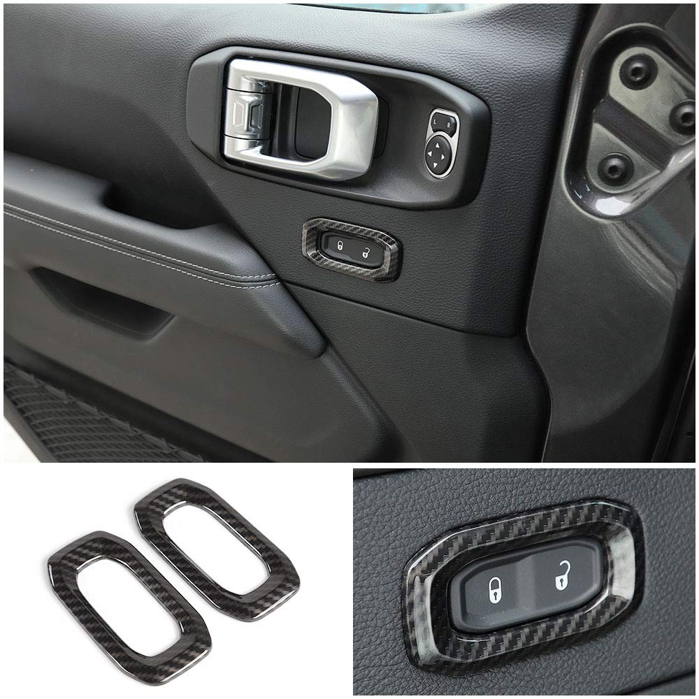 Door Lock Switch Trim Cover Interior Accessories Compatible with Jeep Wrangler 2018-2023 JL JLU Sport Sahara Rubicon & 2020-2023 Gladiator JT, Carbon Fiber Texture Black
