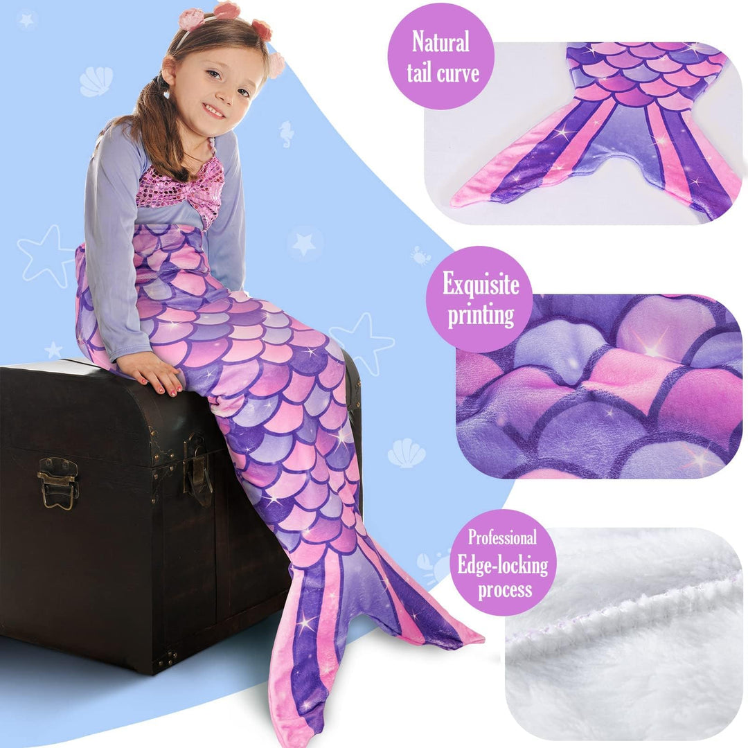 Mermaid Tail Blanket - Plush Mermaid Wearable Blanket for Girls Teens All Seasons Soft Flannel Snuggle Blanket Mermaid Scale Sleeping Bag 55 x 24 (Purple)