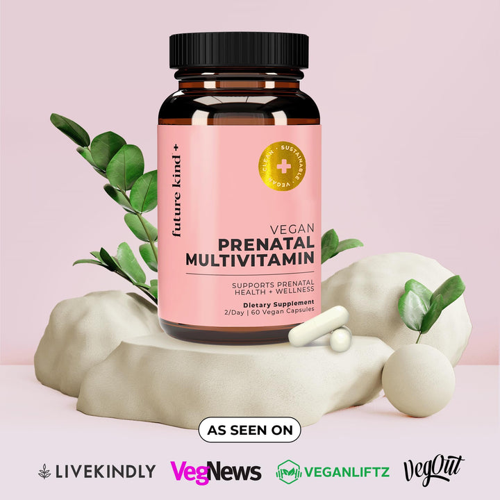 Vegan Prenatal Vitamin with DHA & L-Methylfolate in Glass Bottle - Prenatal Folate Supplement for Women with Vitamin D & E, Iron & Biotin - Gluten-Free, Non-GMO (60ct)