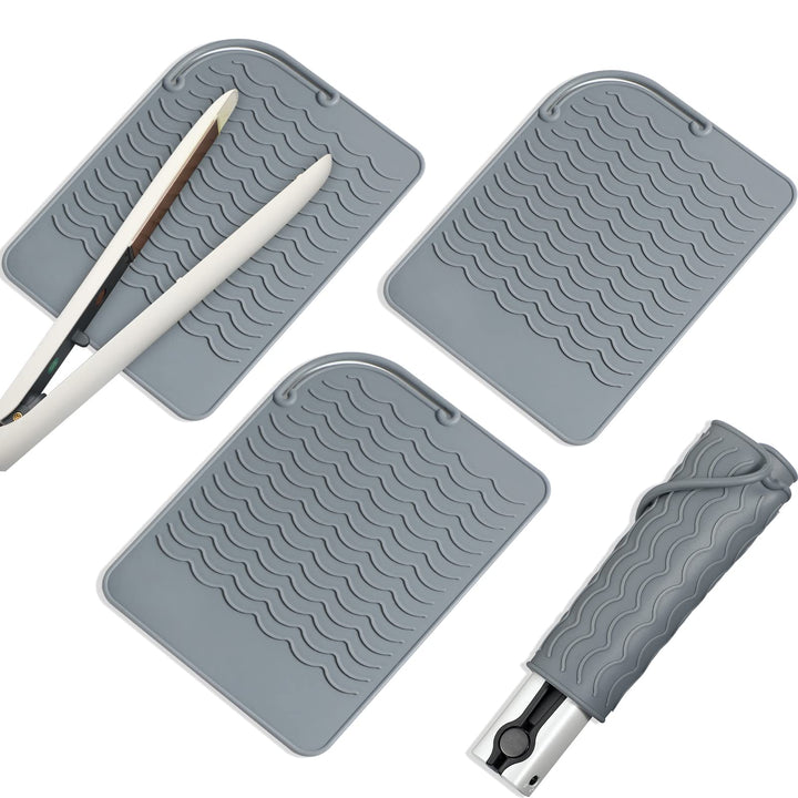 Heat Resistant Straightener Pad 3 Pcs 8.6 x 6.2 Inch Travel Silicone Heat Resistant Mat Heat Mat for Curling Iron Straightener Holder Flat Iron Mat for Hot Hair Dryer Salon Tools (Gray)