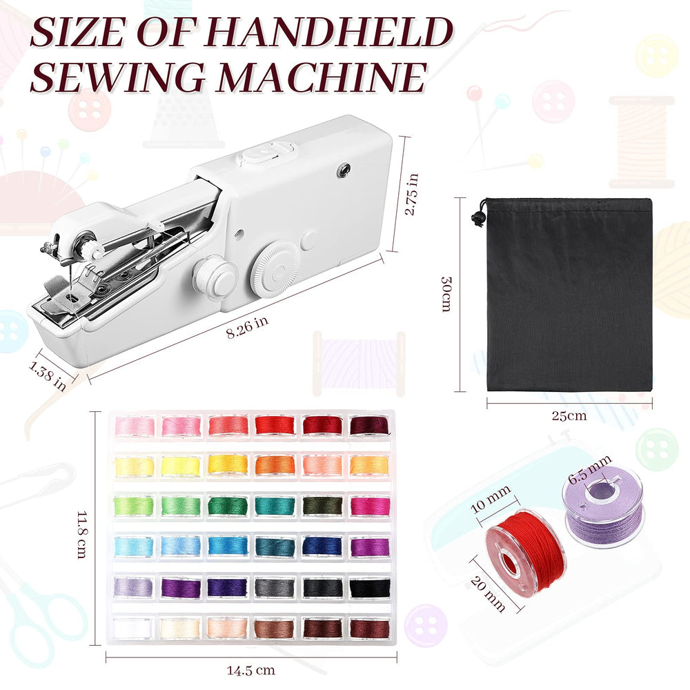 61 Pieces Hand Sewing Machine, Mini Handheld Sewing Machine Electric Handy Sewing Machine Single Handheld Sewing Machine with Sewing Threads Tools for DIY Clothes Fabrics Home Travel (White)