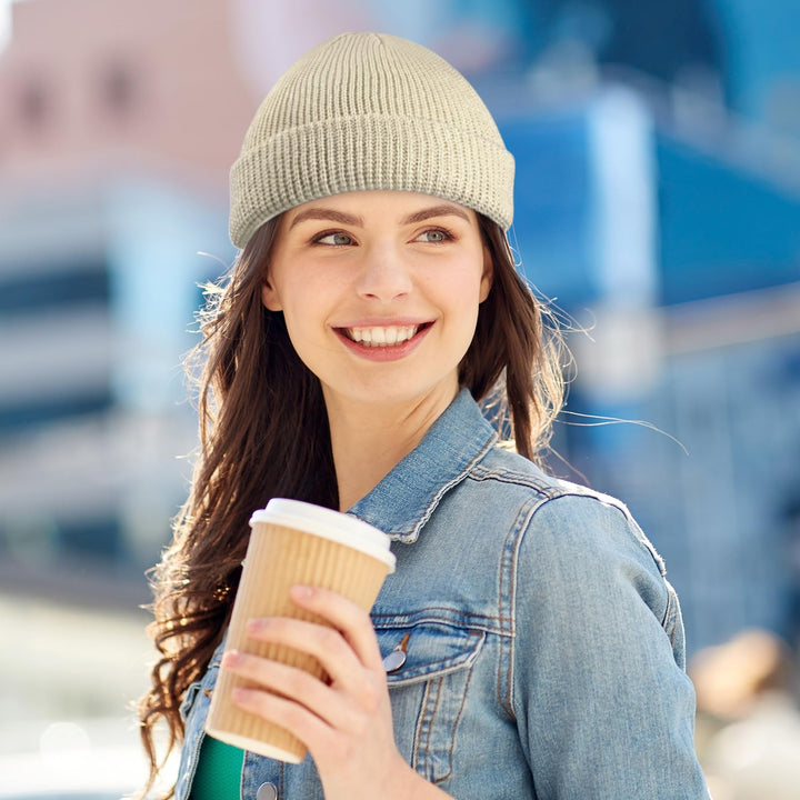 Trawler Beanie Watch Hat Roll-up Edge Skullcap Fisherman Beanie for Women Men(Beige,1 Piece)