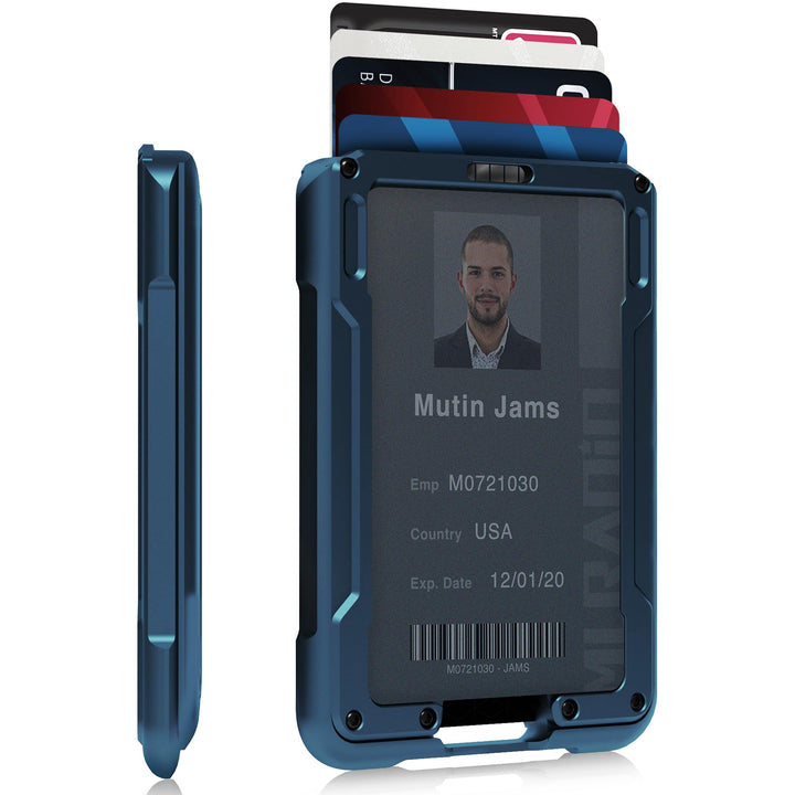 Blue Aluminum Wallet for ID – Metal Card Holder RFID Wallets – Minimalist Cards Case for Men