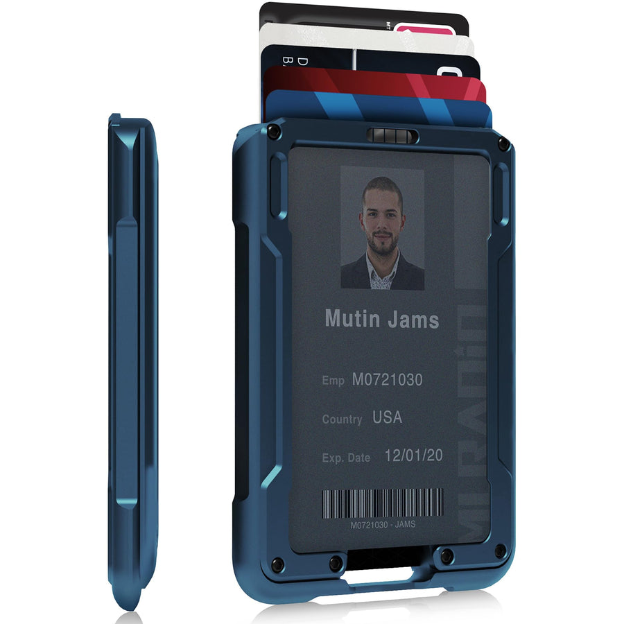 Blue Aluminum Wallet for ID – Metal Card Holder RFID Wallets – Minimalist Cards Case for Men