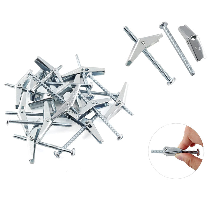 30Pcs 1/4 x 3 Inch Round Head Toggle Bolt and Wing Nut, Metal Toggle Bolts Heavy Duty Wall Anchor Bolts Molly Screws for Drywall Wood Hanging Item