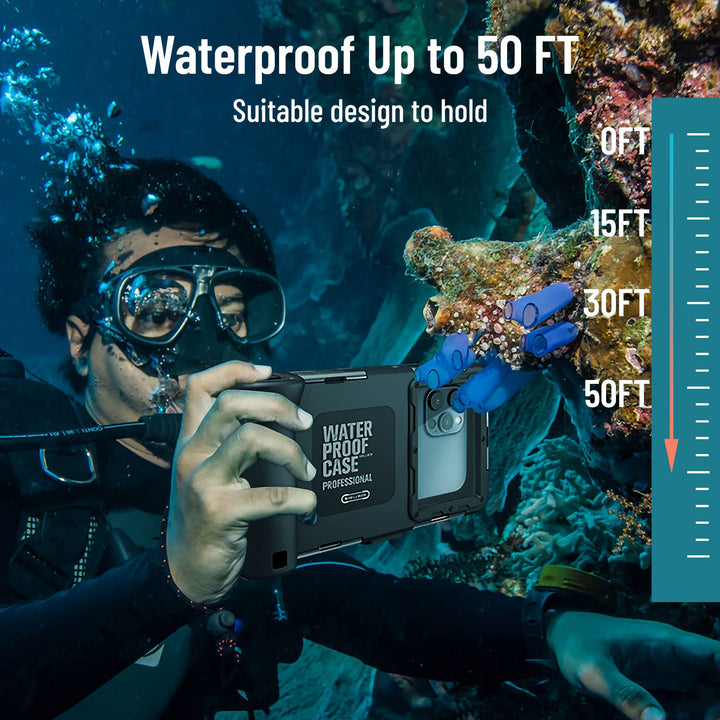 Diving Underwater Phone Case Comp iPhone 16/15/14/13/12/11 Pro Max Mini Xr/X/Xs,Samsung Galaxy S24/S23/S22/ S21/s20/s10 Ultra Plus Professional Cell Phone Waterproof Case (Black)