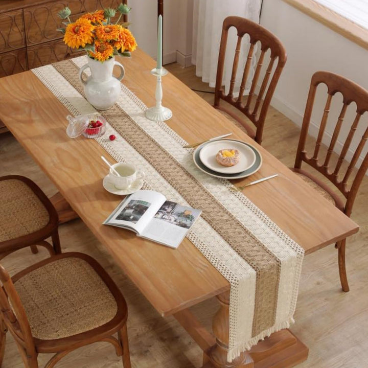 Boho Table Runner for Christmas Decor 72 Inches Long Farmhouse Rustic Table Runner Thanksgiving Macrame Table Runner with Tassels for Dining Room, Living Room, Kitchen Table, Coffee Table