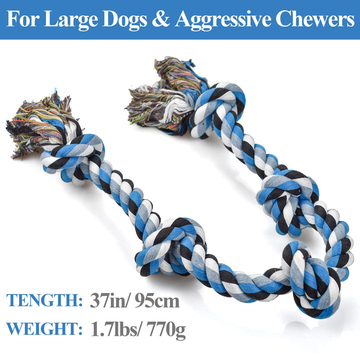 Dog Toys for Aggressive Chewers Tough Rope Chew Toys for Large and Medium Dog 3 Feet 5 Knots Indestructible Cotton Rope for Large Breed Dog Tug of War Dog Toy Teeth Cleaning