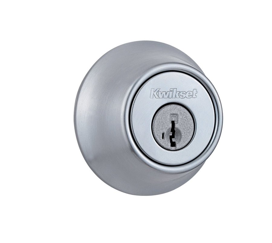 660 Deadbolt Deadbolt Lock, Satin Chrome Round Exterior Keyed Front Entry Door, Pick Resistant SmartKey Rekey Security, Single Cylinder Dead Bolt