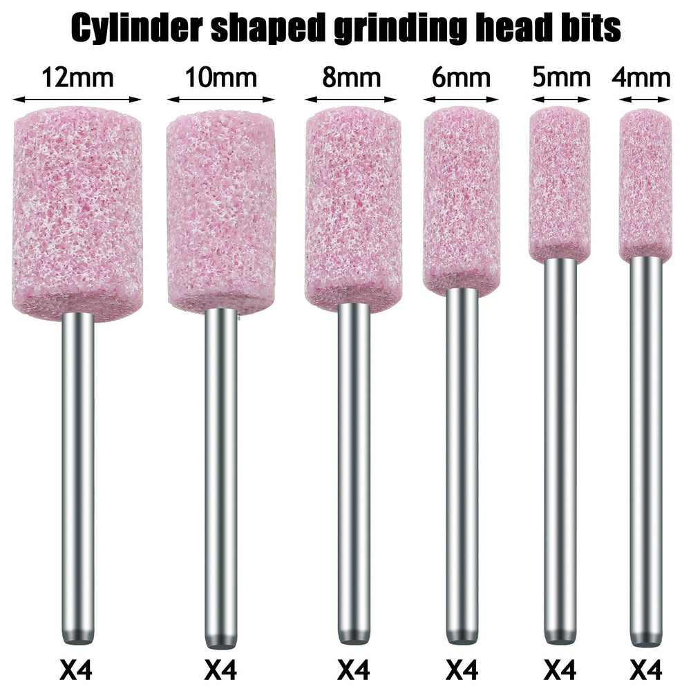48 Pieces Abrasive Mounted Stone Grinding Wheel Head Mounted Grinding Point Stone Heads with Box Compatible with Dremel Rotary Tool, 0.12 Inch Shank and 6 Sizes(Pink,Aluminium Oxide)