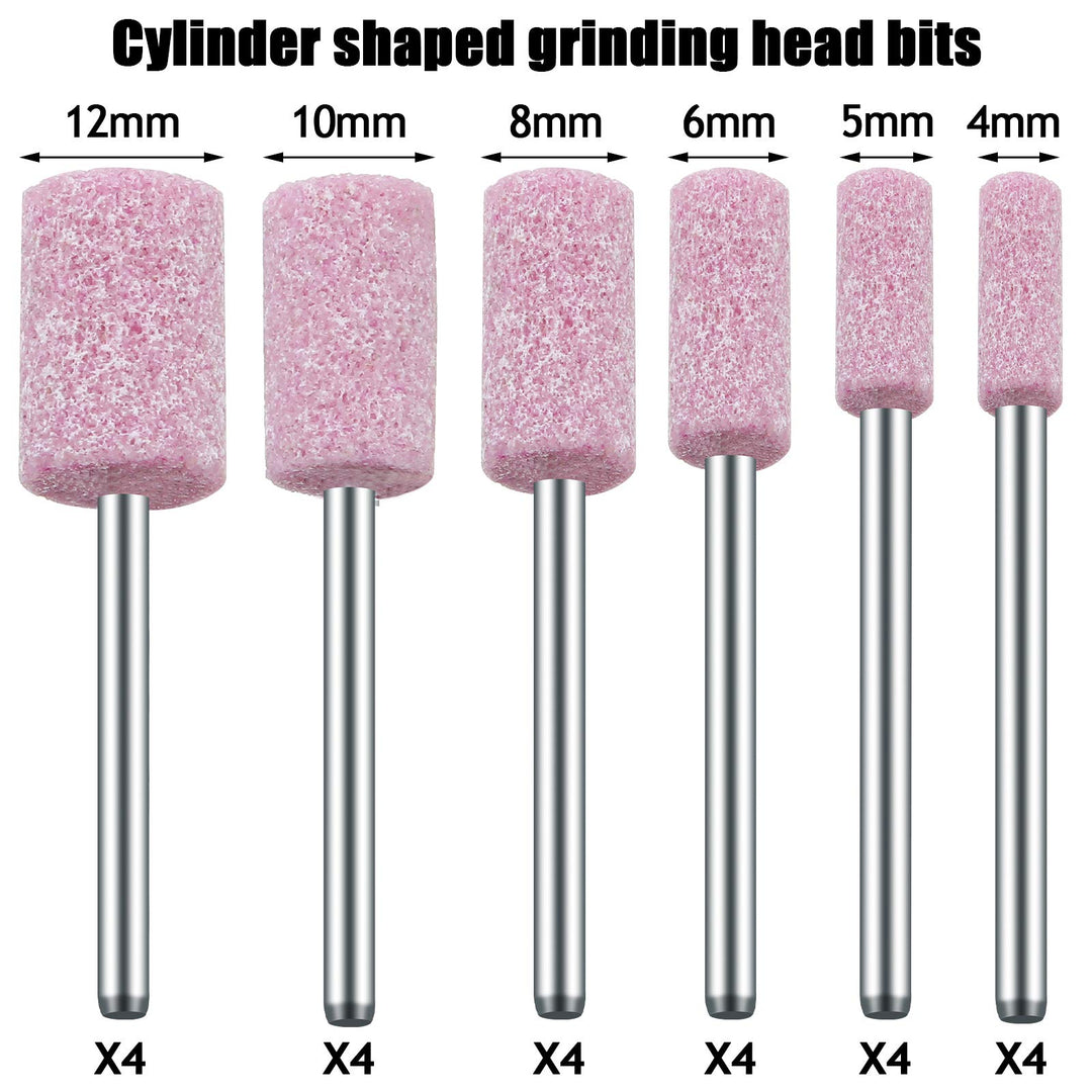 48 Pieces Abrasive Mounted Stone Grinding Wheel Head Mounted Grinding Point Stone Heads with Box Compatible with Dremel Rotary Tool, 0.12 Inch Shank and 6 Sizes(Pink,Aluminium Oxide)