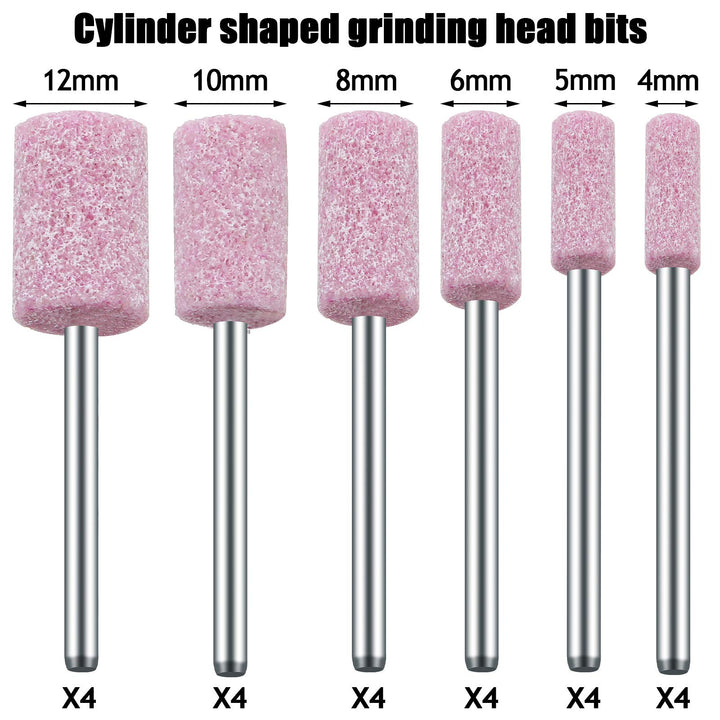 48 Pieces Abrasive Mounted Stone Grinding Wheel Head Mounted Grinding Point Stone Heads with Box Compatible with Dremel Rotary Tool, 0.12 Inch Shank and 6 Sizes(Pink,Aluminium Oxide)