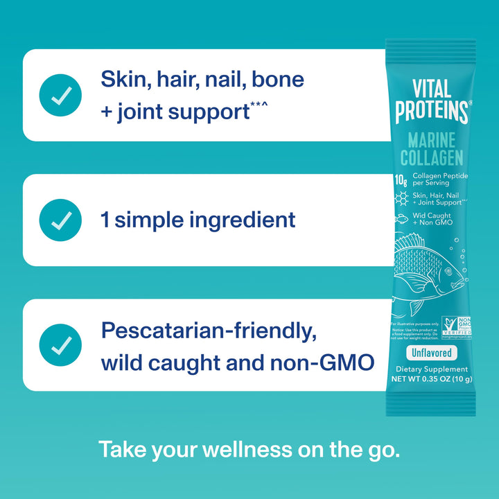Marine Collagen, Wild-Caught, Non-GMO Project Verified, Unflavored Stick Packs (10g) (Box of 20)