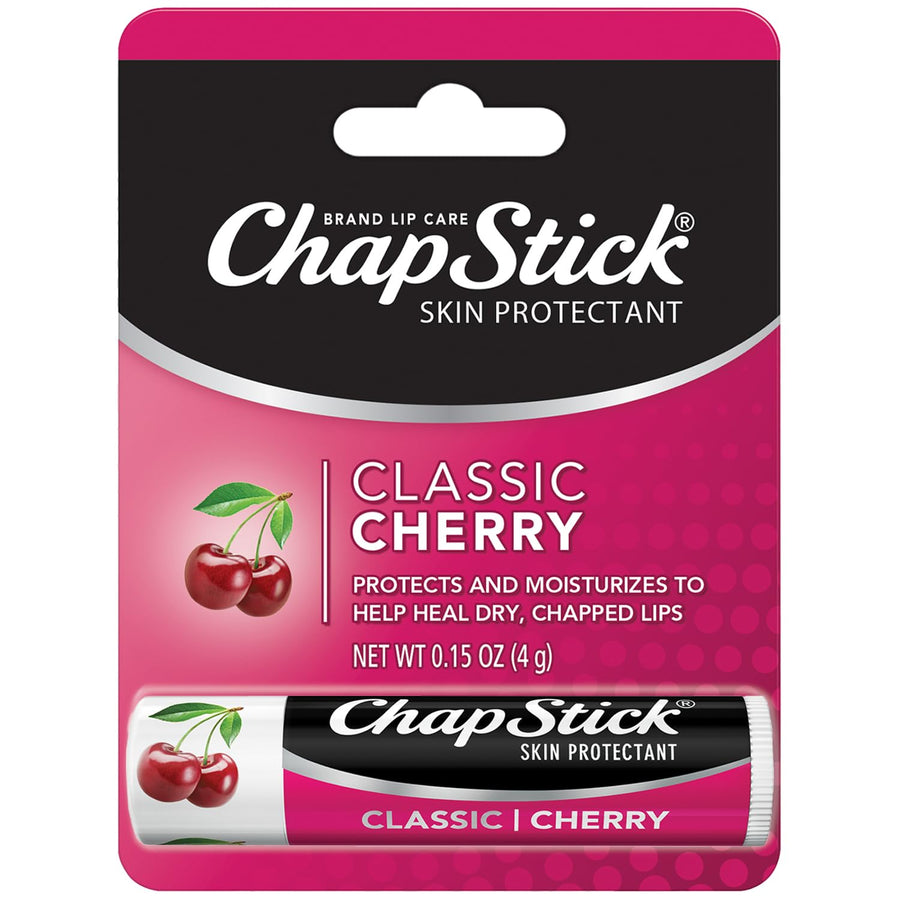12 Pack, Cherry: Classic (12 Carded Packs Of 1 Stick) Cherry Flavor Skin Protectant Flavored Lip Balm Tube, 0.15 Ounce Each (12 Total Sticks)