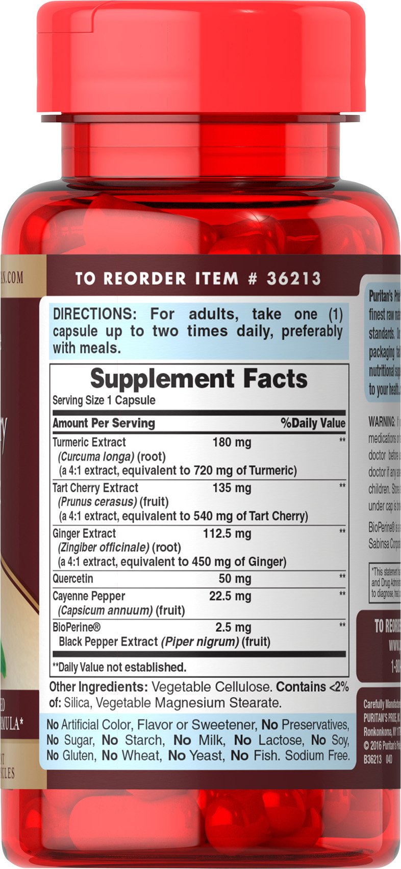 Puritan's Pride Tart Cherry Turmeric Complex, Dietary Supplement for Antioxidant Health, 60 Rapid Release Capsules