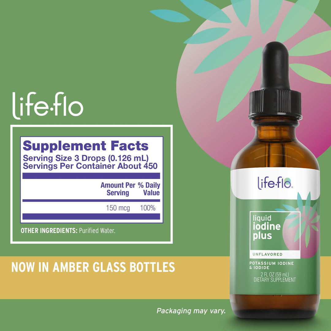 Life-flo Liquid Iodine Plus 150 mcg, Iodine Supplement for Thyroid Support,* Healthy Energy & Metabolism Formula* with Iodine & Potassium Iodide, Unflavored Liquid Drops, Approx. 450 Servings, 2 fl oz