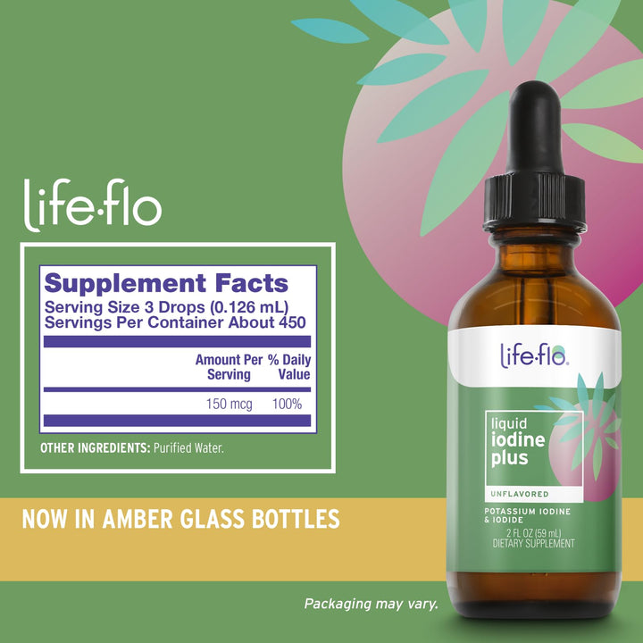 Life-flo Liquid Iodine Plus 150 mcg, Iodine Supplement for Thyroid Support,* Healthy Energy & Metabolism Formula* with Iodine & Potassium Iodide, Unflavored Liquid Drops, Approx. 450 Servings, 2 fl oz