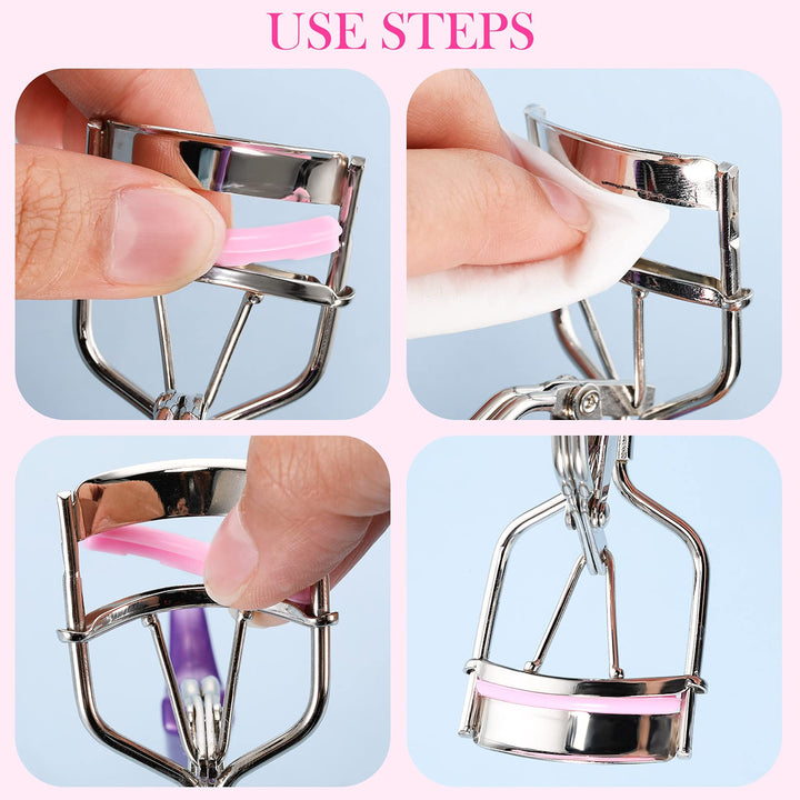 Curler Refills Eyelash Curler Refill Pads Silicone Rubber Curler Replacement Refills Pads for Universal Eyelash Curler with a Clear Storage Box (Purple, Rose Red, Light Pink, Pink)