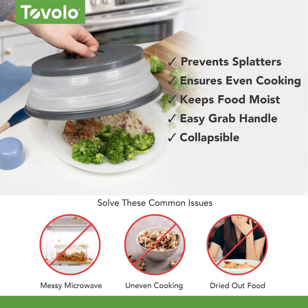 Microwave Splatter Cover for Food, Medium (Charcoal) - Collapsible & Vented Silicone Splatter Guard Lid - Microwave Plate & Dish Cover with Handle - BPA-Free Kitchen Gadget for Meal Prep