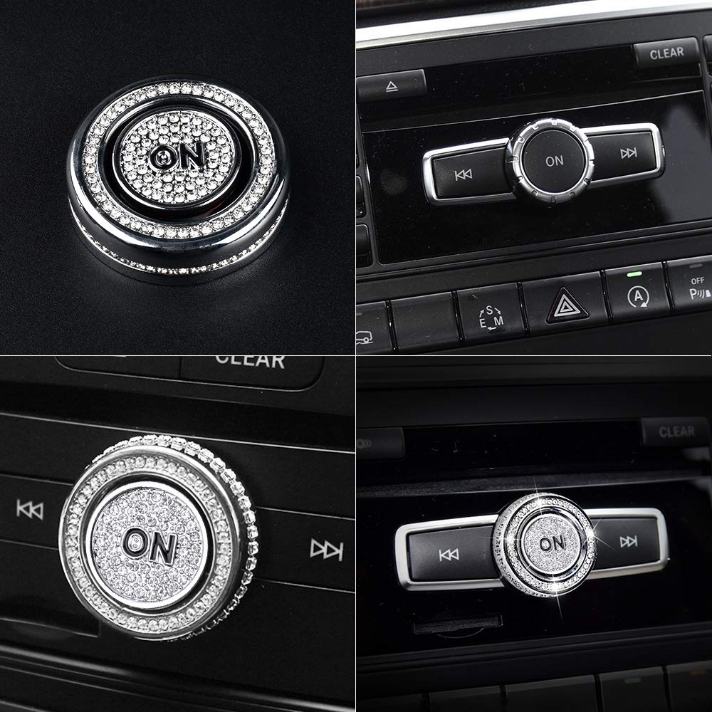 Bling Volume Knob Cover for Mercedes Benz Accessories Bling Interior Multimedia Sound Volume Knob Covers Compatible for Mercedes-Benz C-Class E-Class CLA CLS GLA GLE GLK GLS SLC 2 Pack