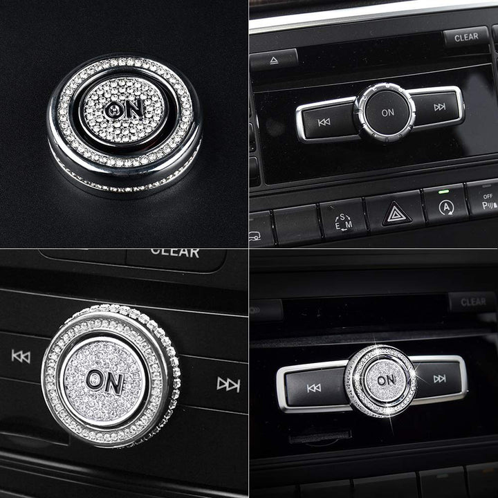 Bling Volume Knob Cover for Mercedes Benz Accessories Bling Interior Multimedia Sound Volume Knob Covers Compatible for Mercedes-Benz C-Class E-Class CLA CLS GLA GLE GLK GLS SLC 2 Pack