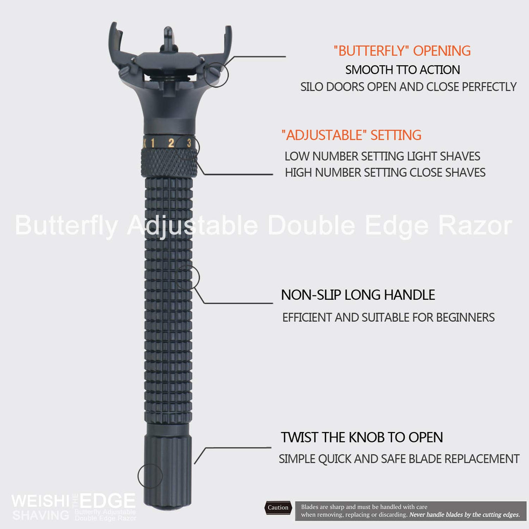 Butterfly Open Double Edge Safety Razor Nostalgic Adjustable Matte Black