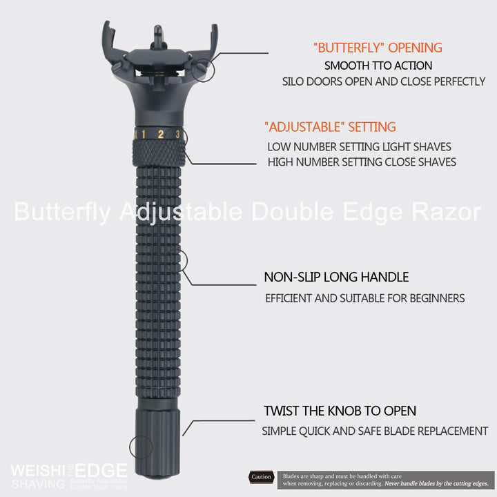 Butterfly Open Double Edge Safety Razor Nostalgic Adjustable Matte Black