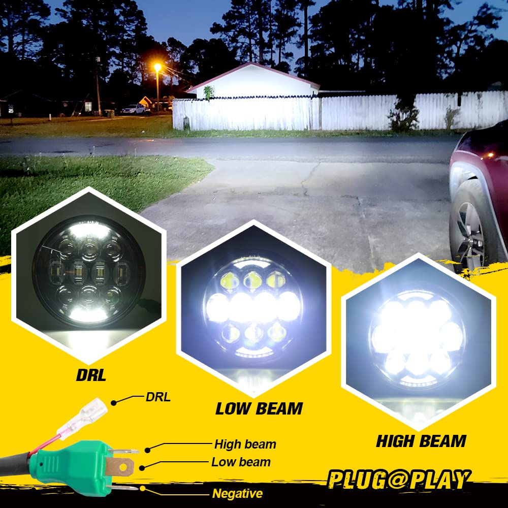 80W DOT Approved 5-3/4 5.75 LED Projector Headlight for Motorcycle/Bike(Black)