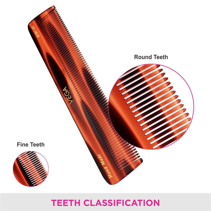 Vega Tortoise All Fine Tooth Dressing Hair Comb ,Handmade, (India's No.1* Hair Comb Brand)For Men and Women, (HMC-03)