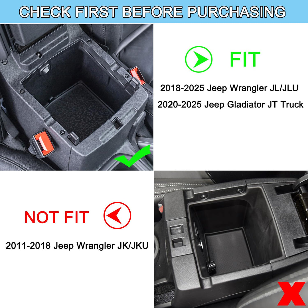 Center Console Organizer Compatible with Jeep Wrangler JL/JLU 2018-2024 2025 & Jeep Gladiator JT Truck 2020-2025 Armrest Tray Storage Interior Accessories (Not for JK/JKU)